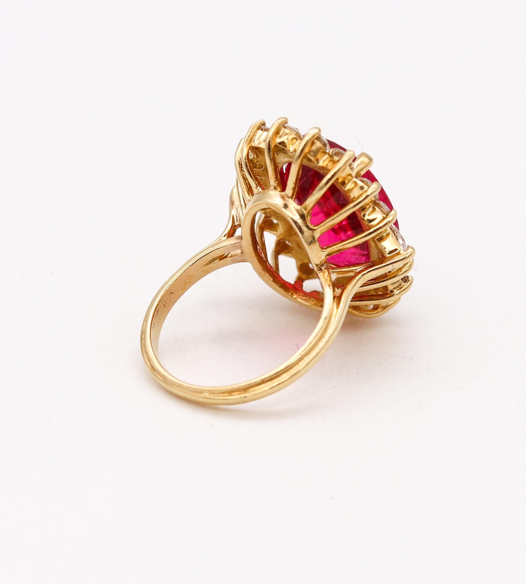 GIA Certified Cocktail Ring in 18kt Gold with 14.80 Ctw Diamonds & Rubellite For Sale 3
