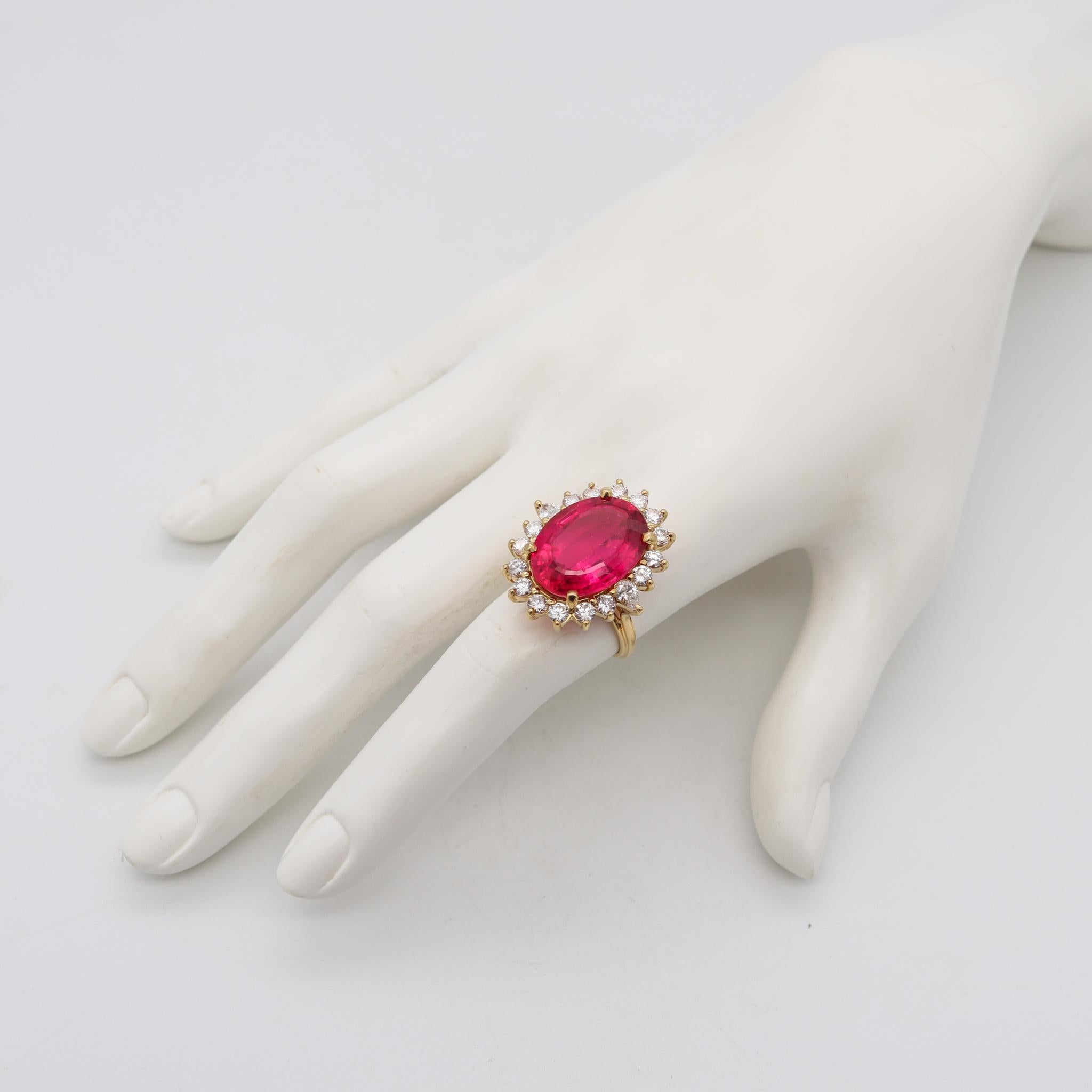Oval Cut GIA Certified Cocktail Ring in 18kt Gold with 14.80 Ctw Diamonds & Rubellite For Sale