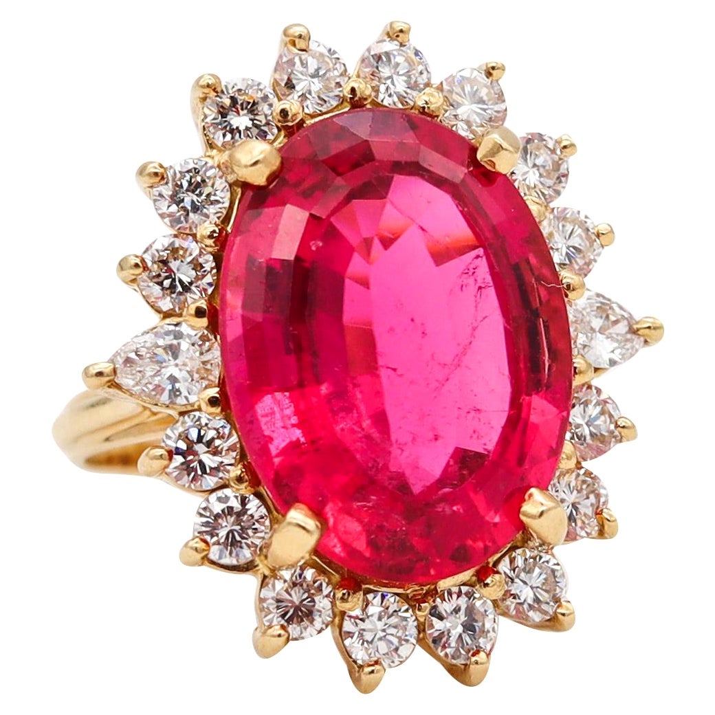Anello Cocktail certificato GIA in oro 18kt con diamanti e rubellite da 14,80 ctw