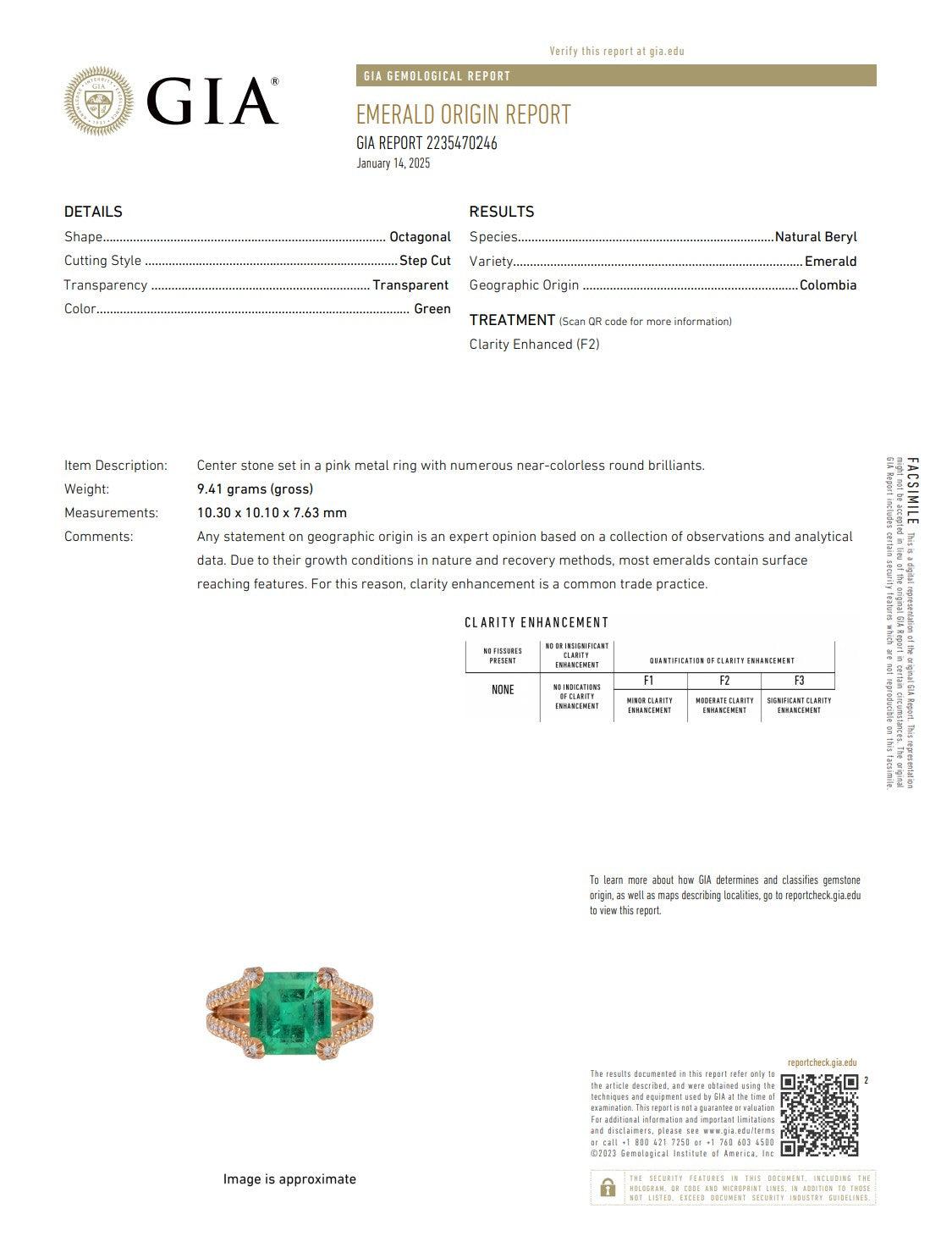 Modernist GIA CERTIFIED Cocktail Ring In 18Kt Gold With 6.58 Ctw In Emerald & Diamonds For Sale