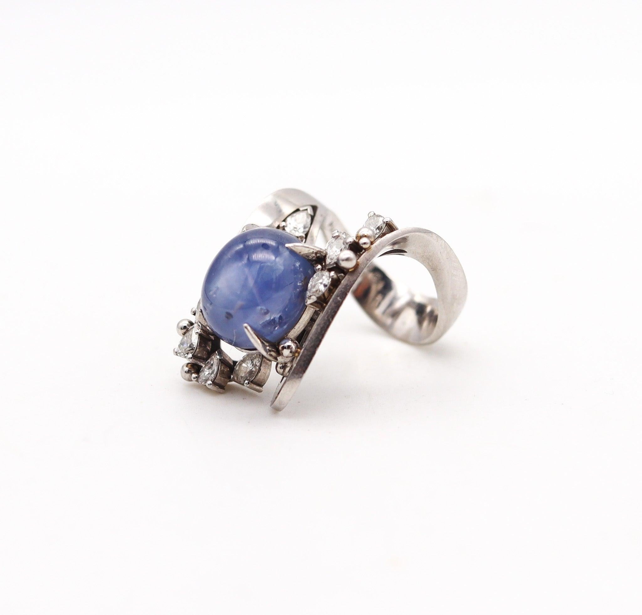 Cabochon GIA CERTIFIED Cocktail Ring In Platinum With 15.40 Ctw Sapphire And Diamonds For Sale