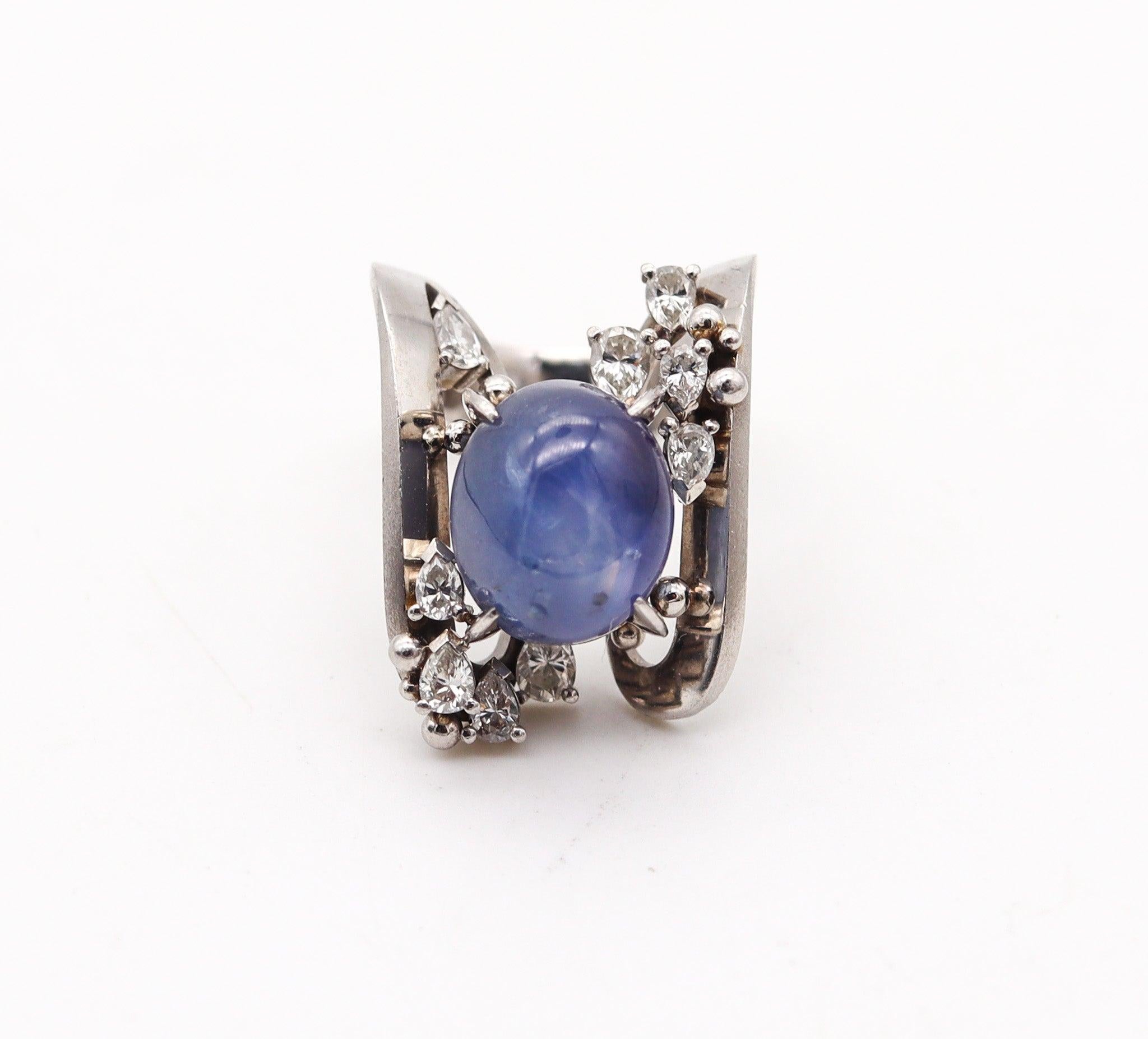 Women's GIA CERTIFIED Cocktail Ring In Platinum With 15.40 Ctw Sapphire And Diamonds For Sale