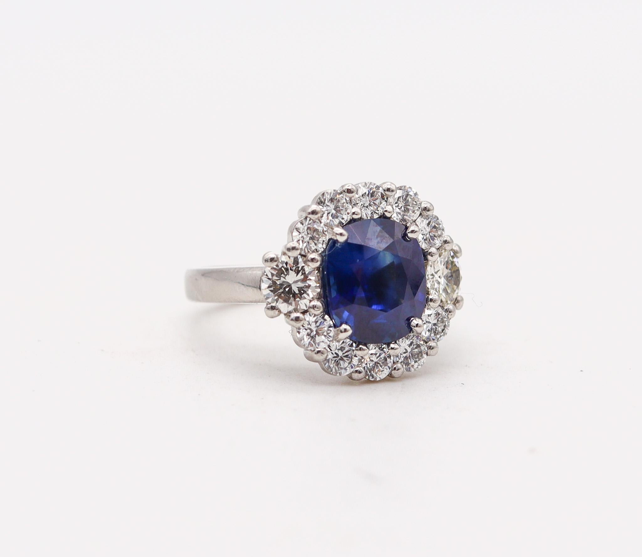 Modernist Gia Certified Cocktail Ring In Platinum With 5.79 Ctw In Sapphire And Diamonds For Sale