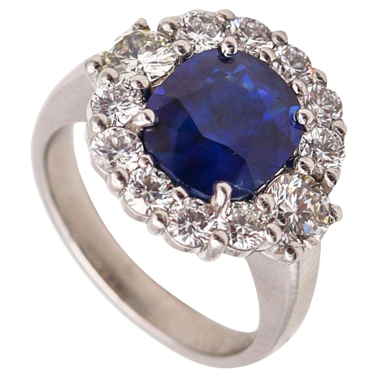 Gia Certified Cocktail Ring In Platinum With 5.79 Ctw In Sapphire And Diamonds For Sale
