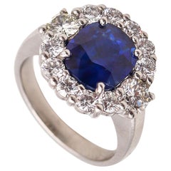 Gia Certified Cocktail Ring In Platinum With 5.79 Ctw In Sapphire And Diamonds
