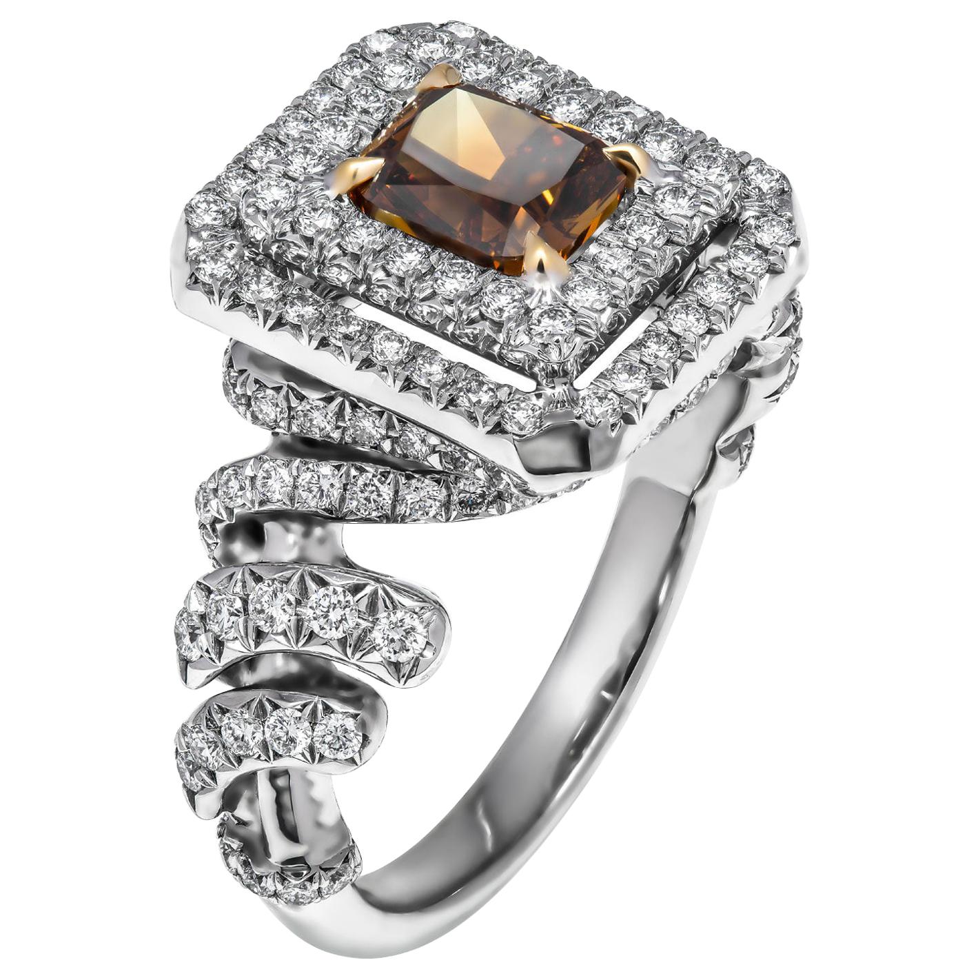 GIA Certified Cocktail Ring with 1.01 Carat Fancy Deep Orange-Brown Diamond For Sale