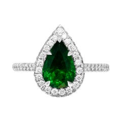 GIA Certified Cocktail Ring with 1.83 Carat Pear Shaped Green Emerald