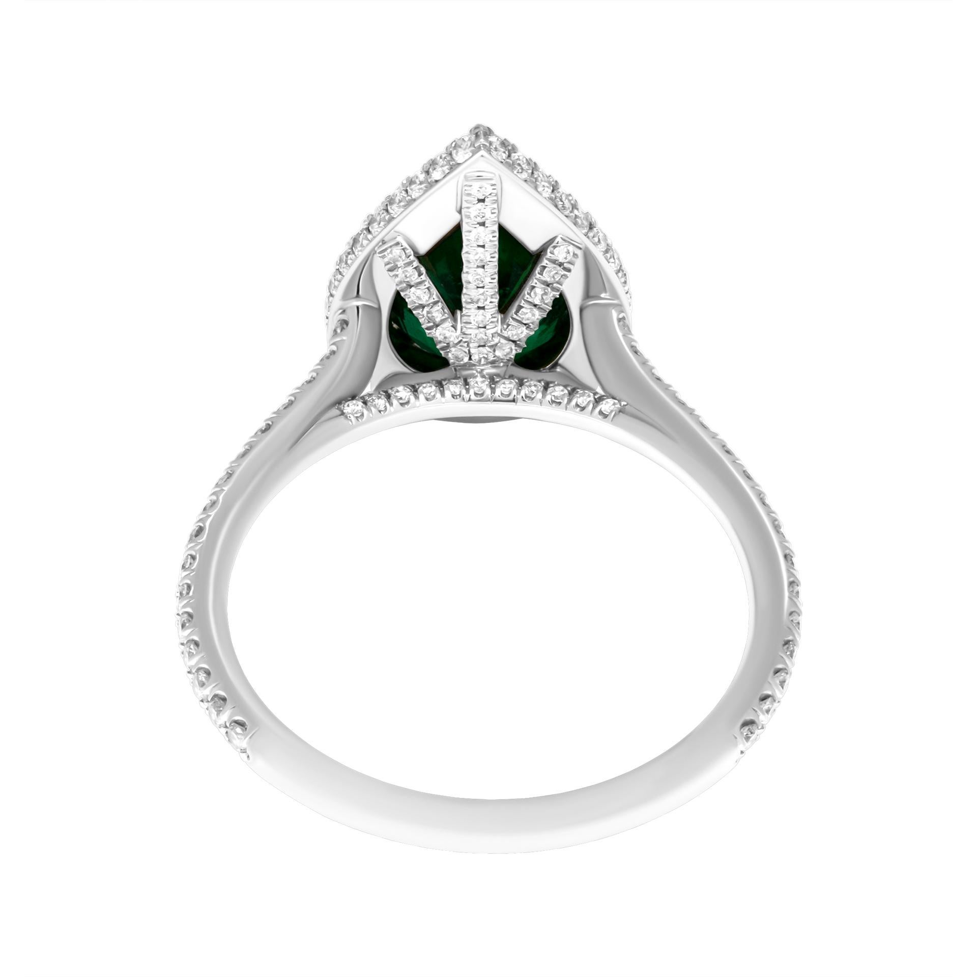 Modern GIA Certified Cocktail Ring with 1.83 Carat Pear Shaped Green Emerald For Sale