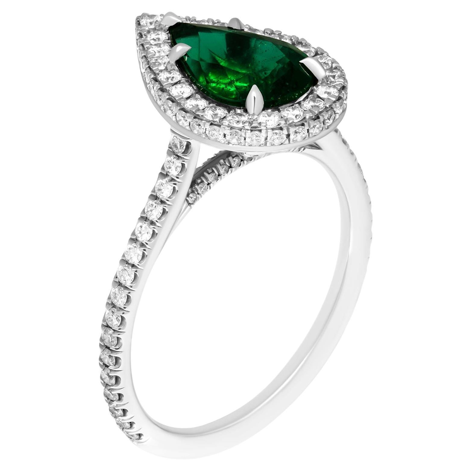 GIA Certified Cocktail Ring with 1.83 Carat Pear Shaped Green Emerald For Sale
