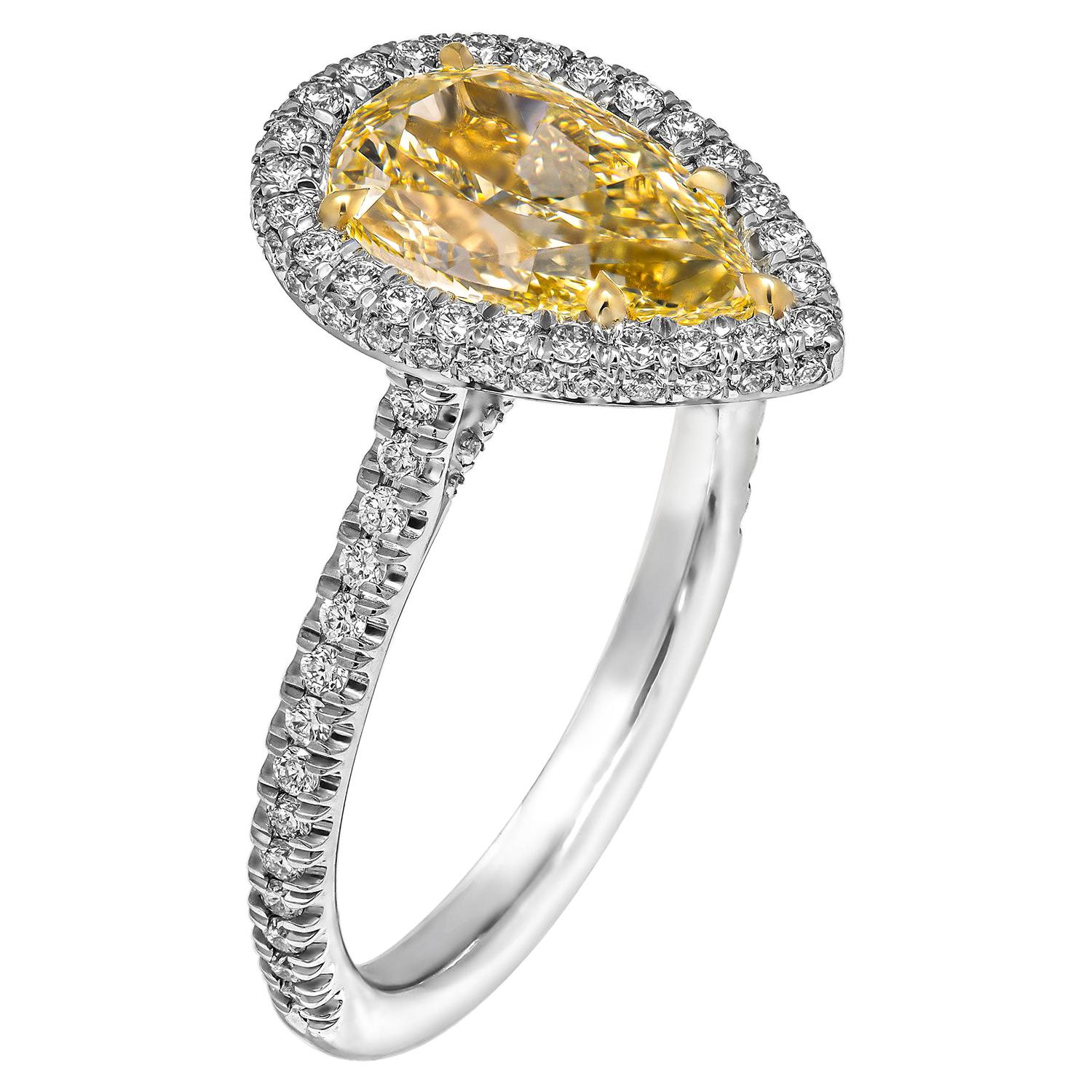GIA Certified Cocktail Ring with 2.00 Carat Fancy Light Yellow Pear Shape