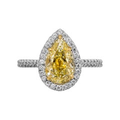 GIA Certified Cocktail Ring with 2.00 Carat Fancy Light Yellow Pear Shape