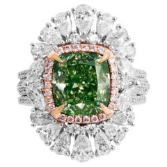 GIA Certified Cocktail Ring with 4.08ct Fancy Brownish Greenish Yellow Cushion