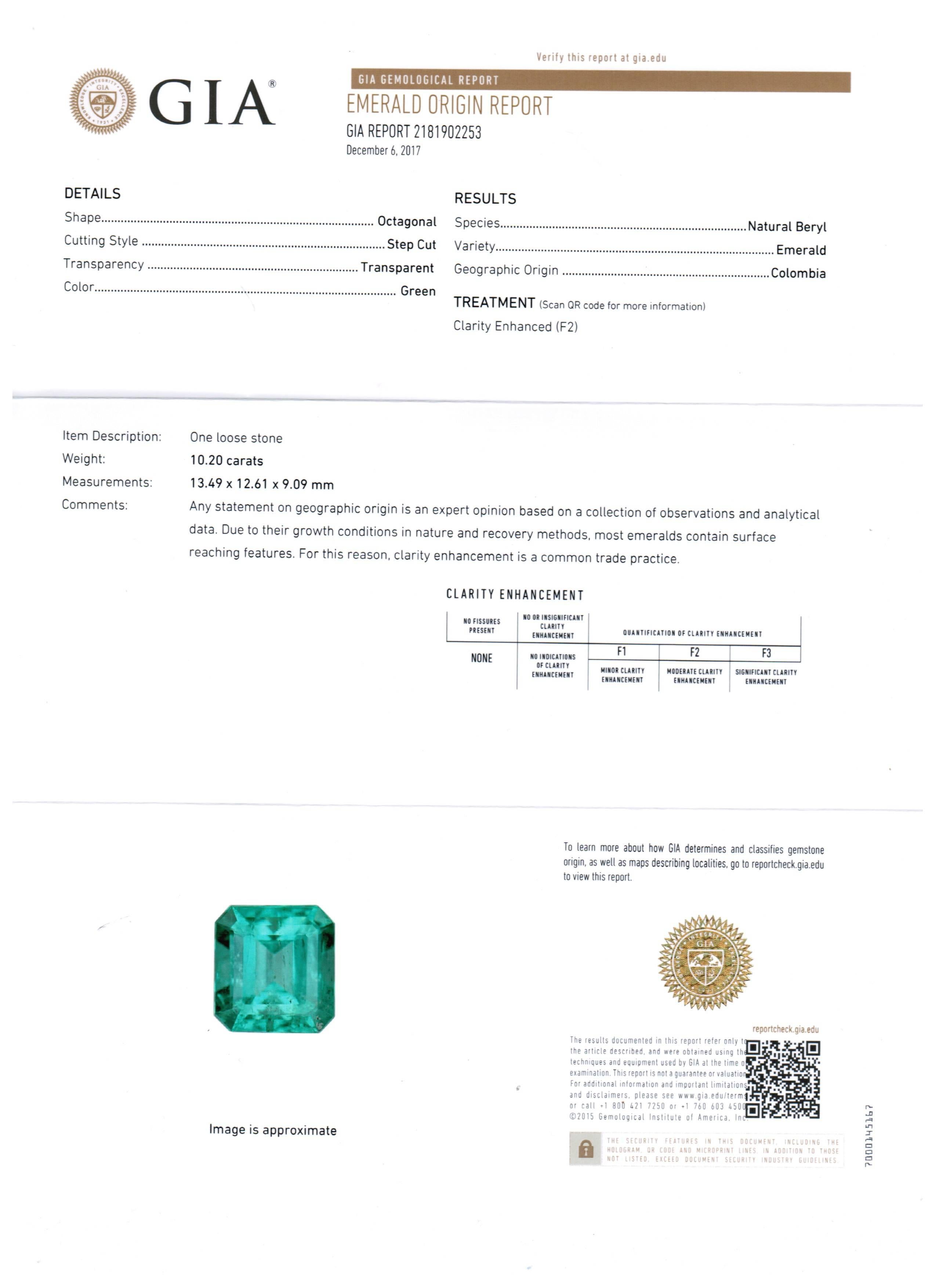 GIA Certified Colombian Emerald 10.20 Carat Diamond Halo Two-Color Gold Ring 4
