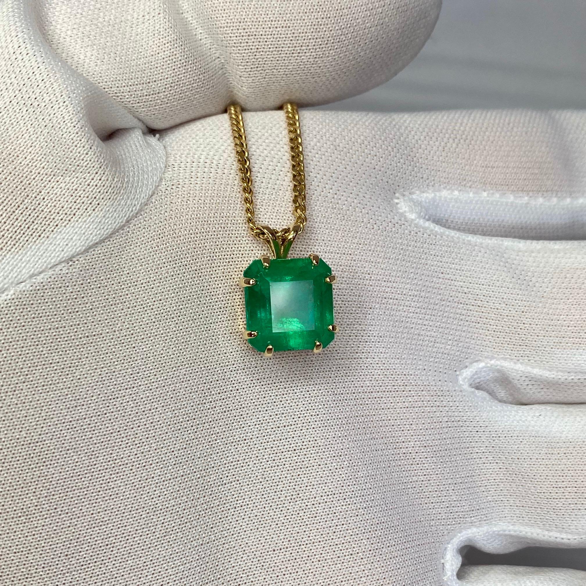 GIA Certified Colombian Emerald 6 Carat Yellow Gold Emerald Cut Pendant Necklace 4