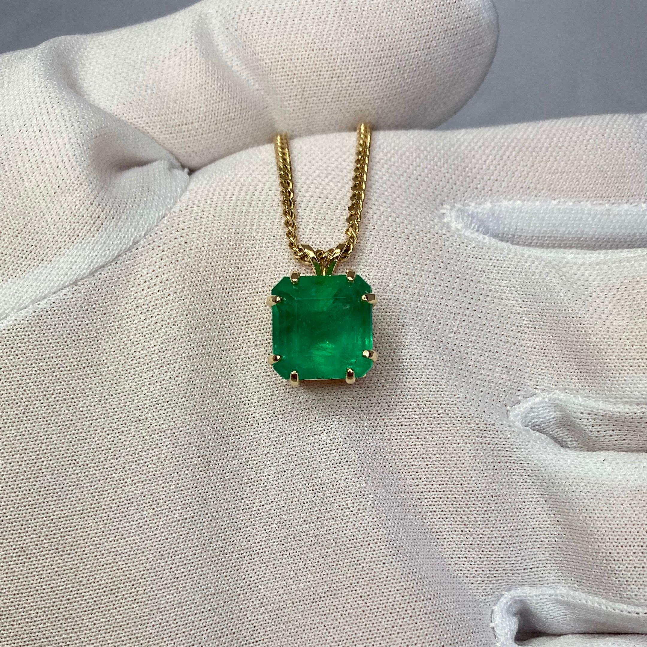 GIA Certified Colombian Emerald 6 Carat Yellow Gold Emerald Cut Pendant Necklace 8