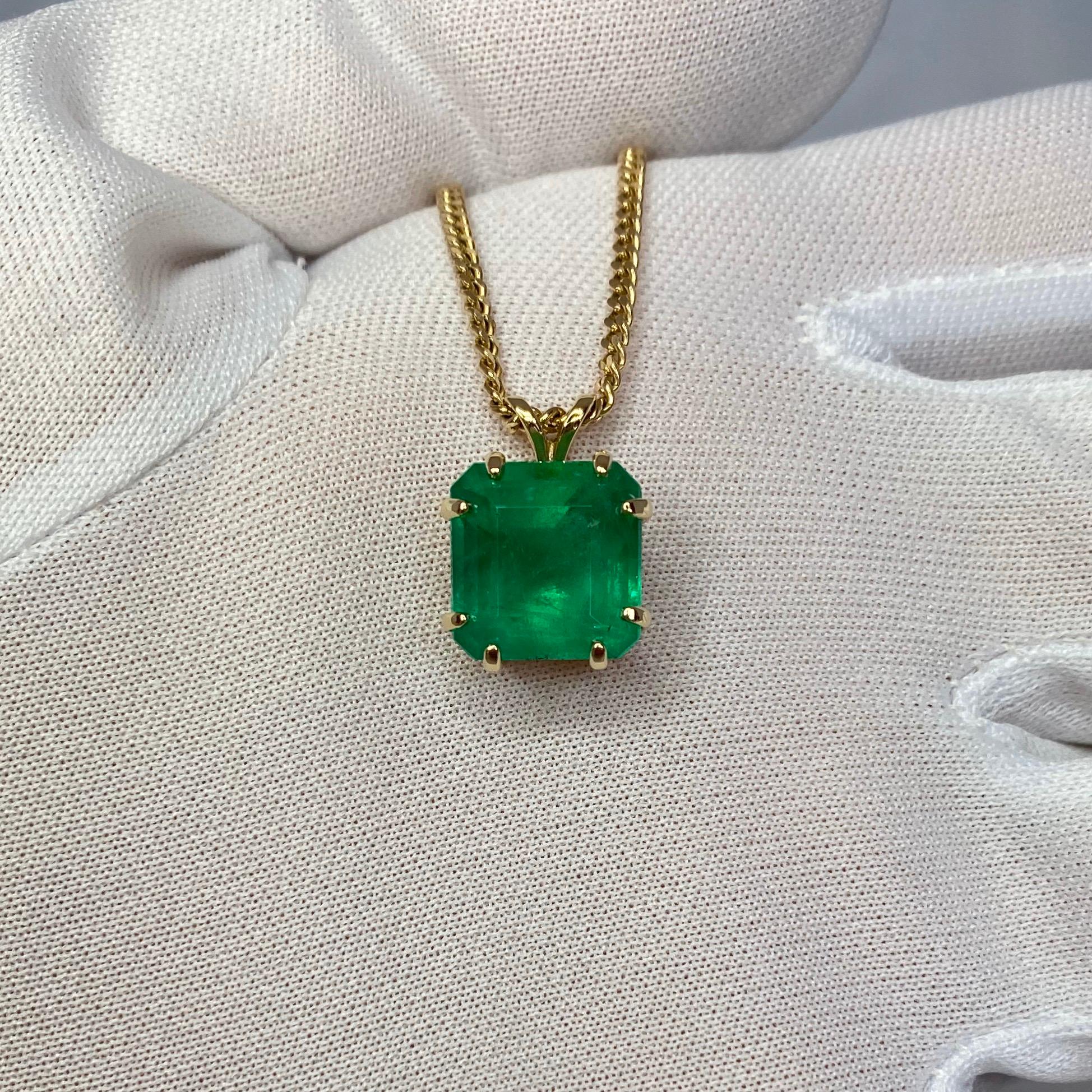GIA Certified Colombian Emerald 6 Carat Yellow Gold Emerald Cut Pendant Necklace 1