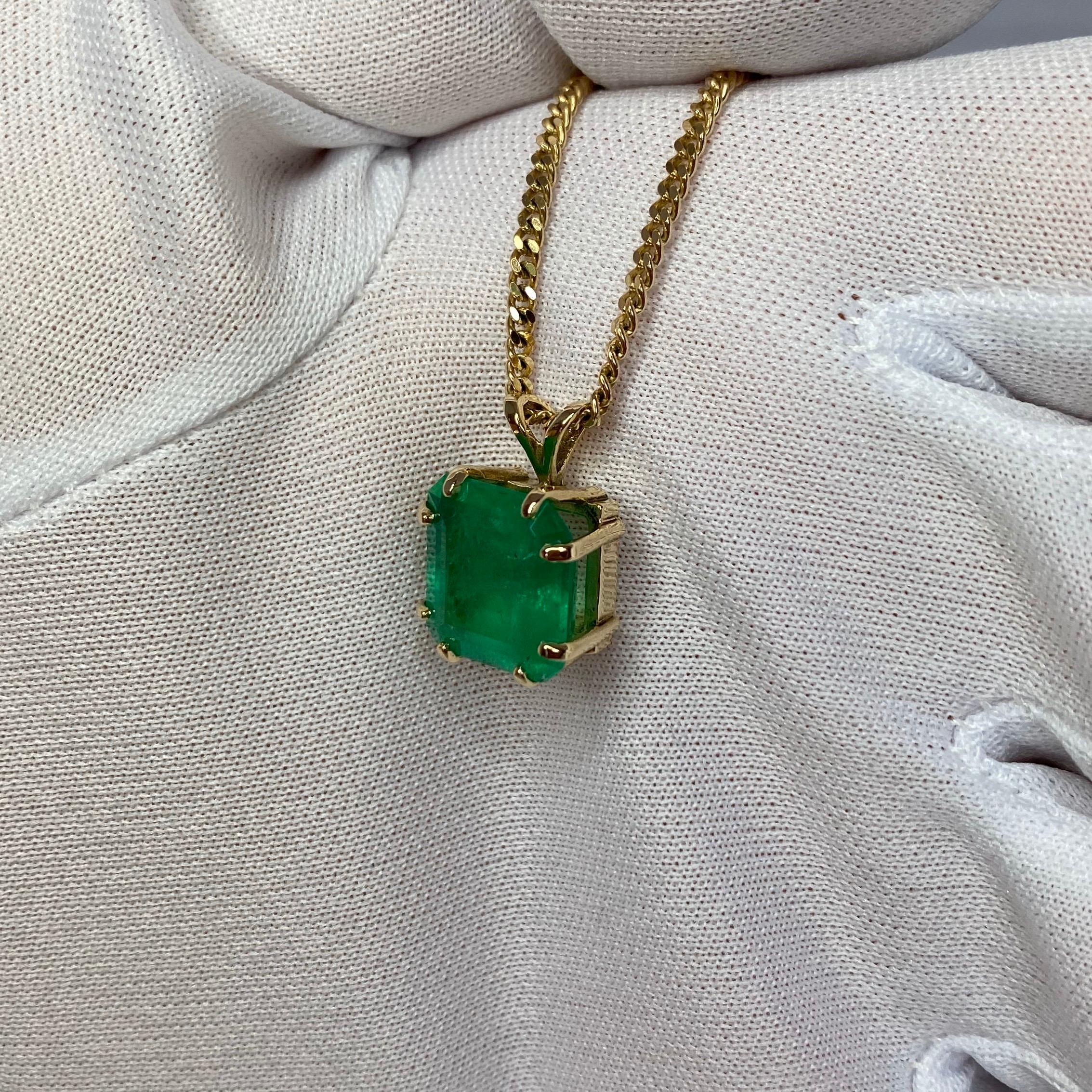 GIA Certified Colombian Emerald 6 Carat Yellow Gold Emerald Cut Pendant Necklace 2