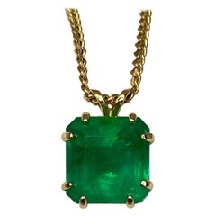 GIA Certified Colombian Emerald 6 Carat Yellow Gold Emerald Cut Pendant Necklace