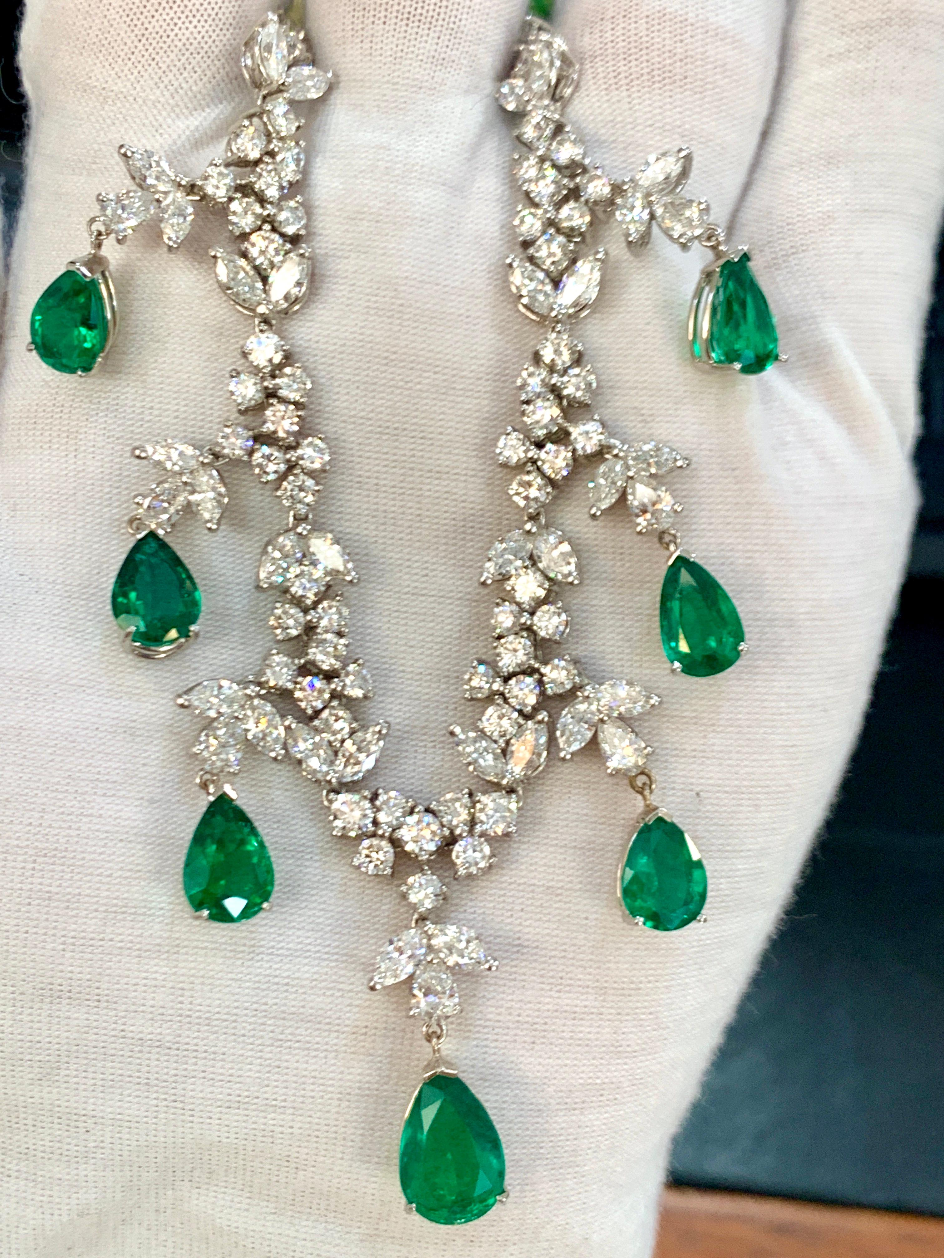  GIA Certified Pear Colombian Emerald & Diamond Bridal Drop Necklace 18 K  Gold 7