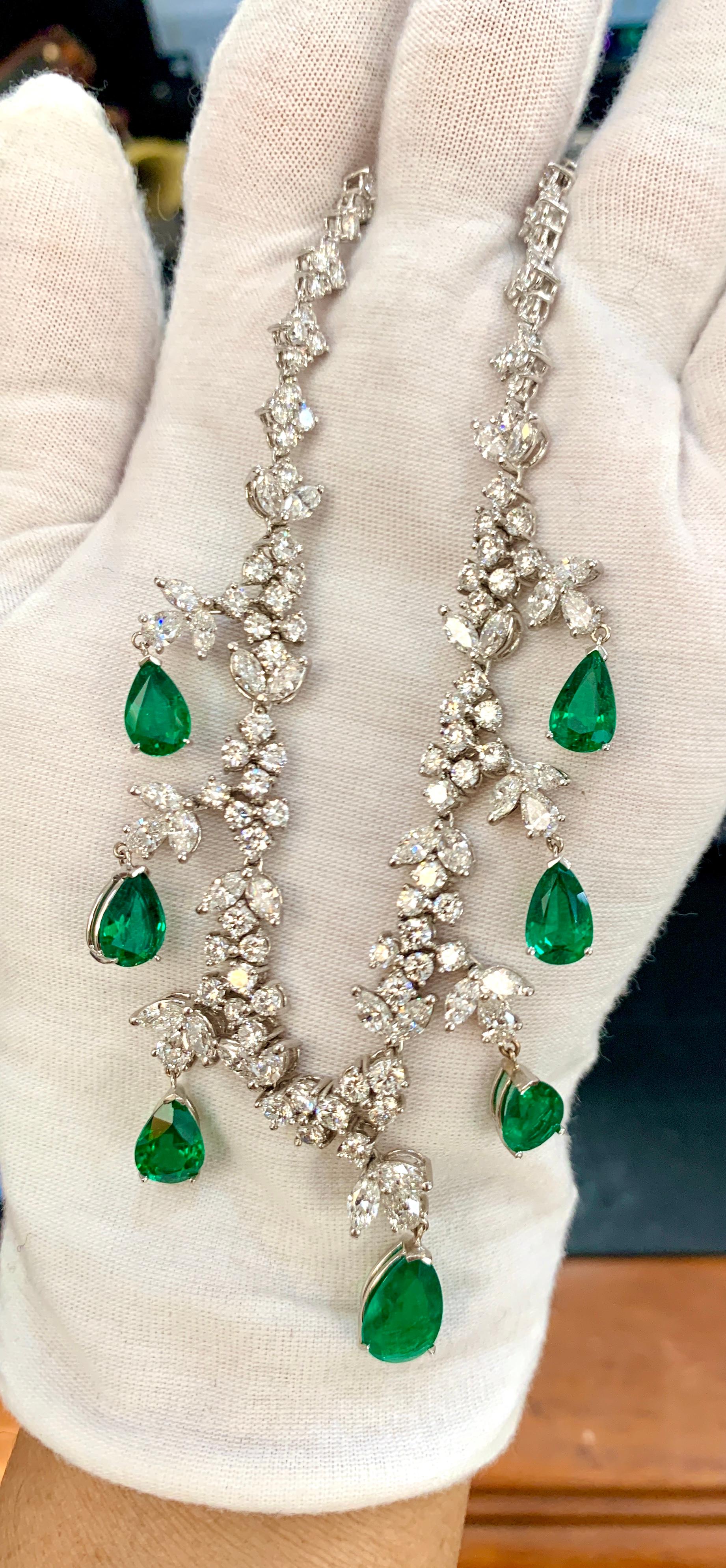  GIA Certified Pear Colombian Emerald & Diamond Bridal Drop Necklace 18 K  Gold 1