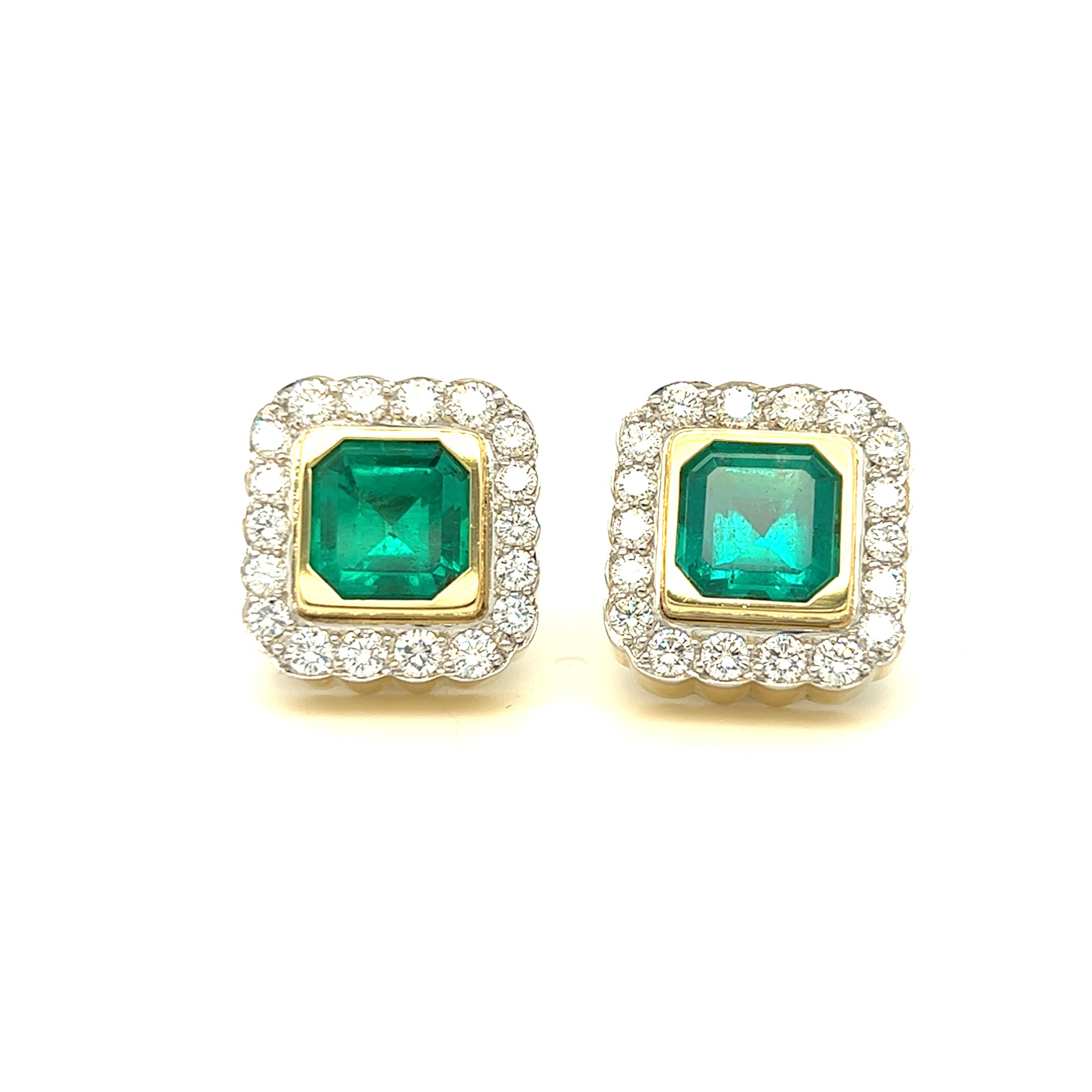 Pendientes de Esmeralda Colombiana y Diamante con Clip Certificados GIA Oro Amarillo 18k en venta 2