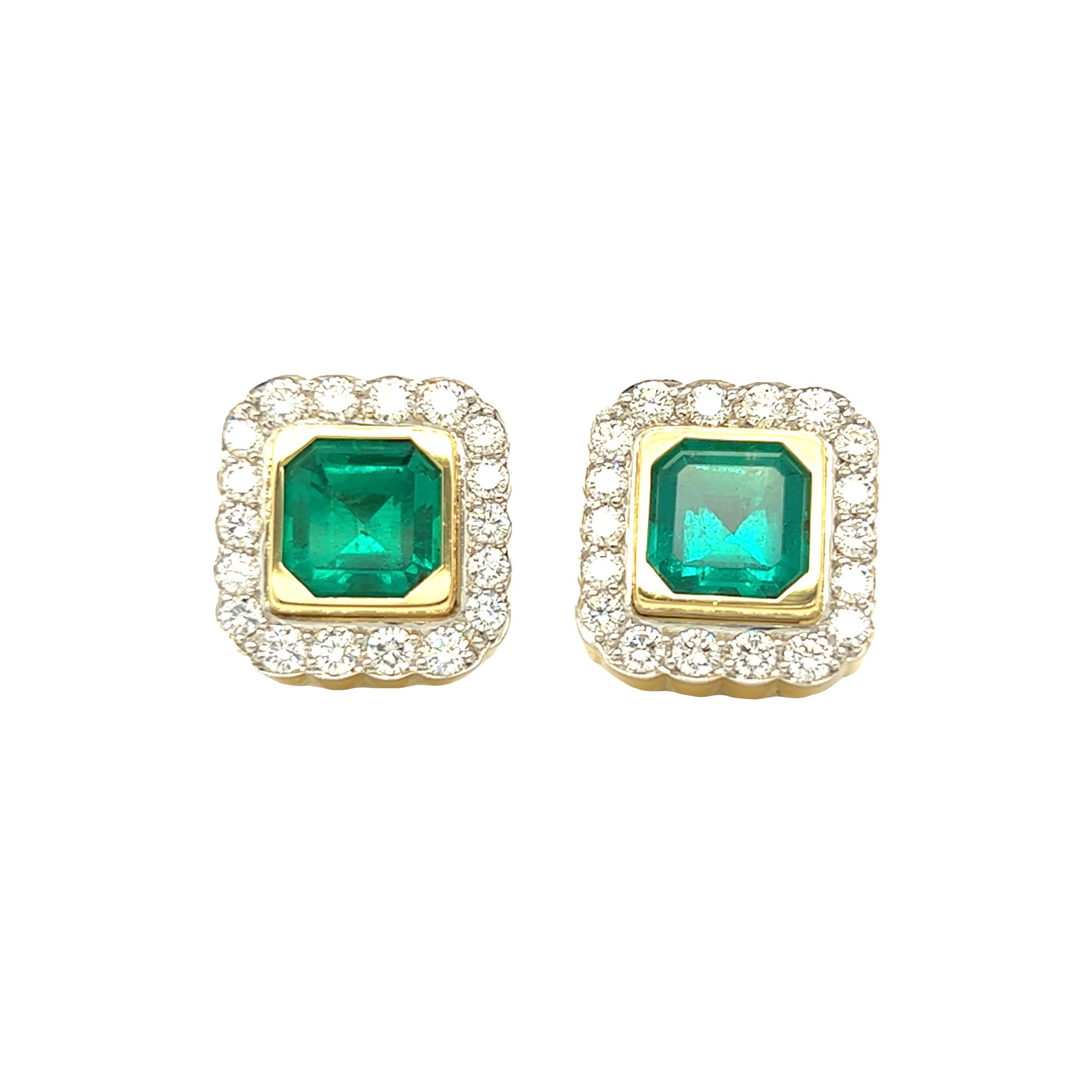 Pendientes de Esmeralda Colombiana y Diamante con Clip Certificados GIA Oro Amarillo 18k en venta 3