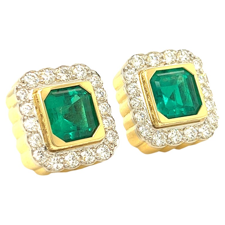 GIA Certified Colombian Emerald and Diamond Clip on Earrings 18k Yellow