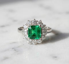 GIA Certified Colombian Emerald and Diamond Platinum Ring