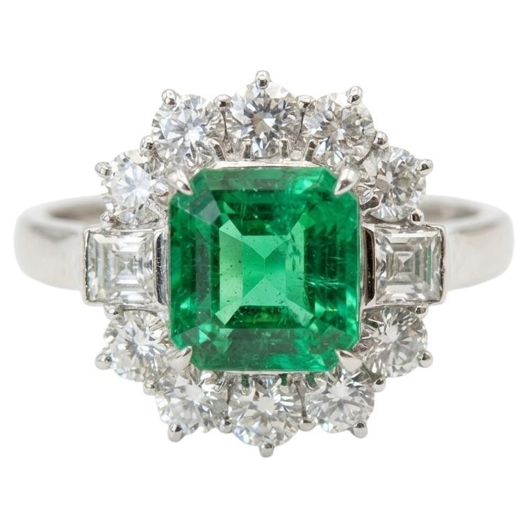 GIA Certified Colombian Emerald and Diamond Platinum Ring