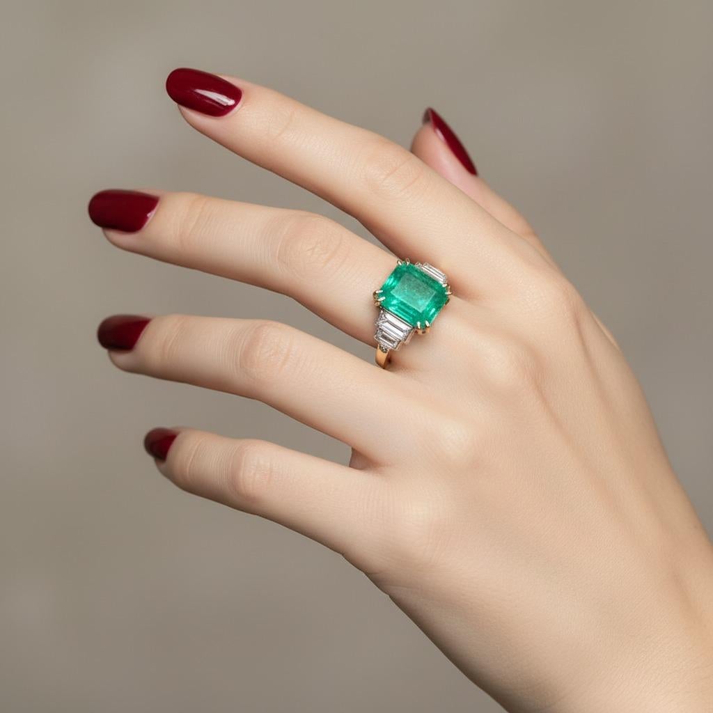 Contemporain Bague en émeraude de Colombie et diamant certifiée GIA en vente