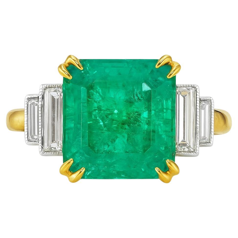 Bague en émeraude de Colombie et diamant certifiée GIA