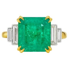 Bague en émeraude de Colombie et diamant certifiée GIA