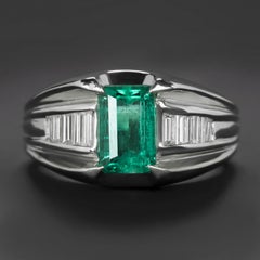 GIA Certified Colombian Emerald Diamond Band Ring 13 gr Platinum