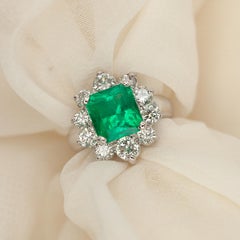 Anello a grappolo con diamante smeraldo colombiano certificato GIA
