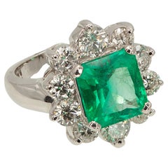 Anello a grappolo con diamante smeraldo colombiano certificato GIA