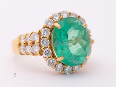 GIA Certified Colombian Emerald Diamond Cocktail Ring