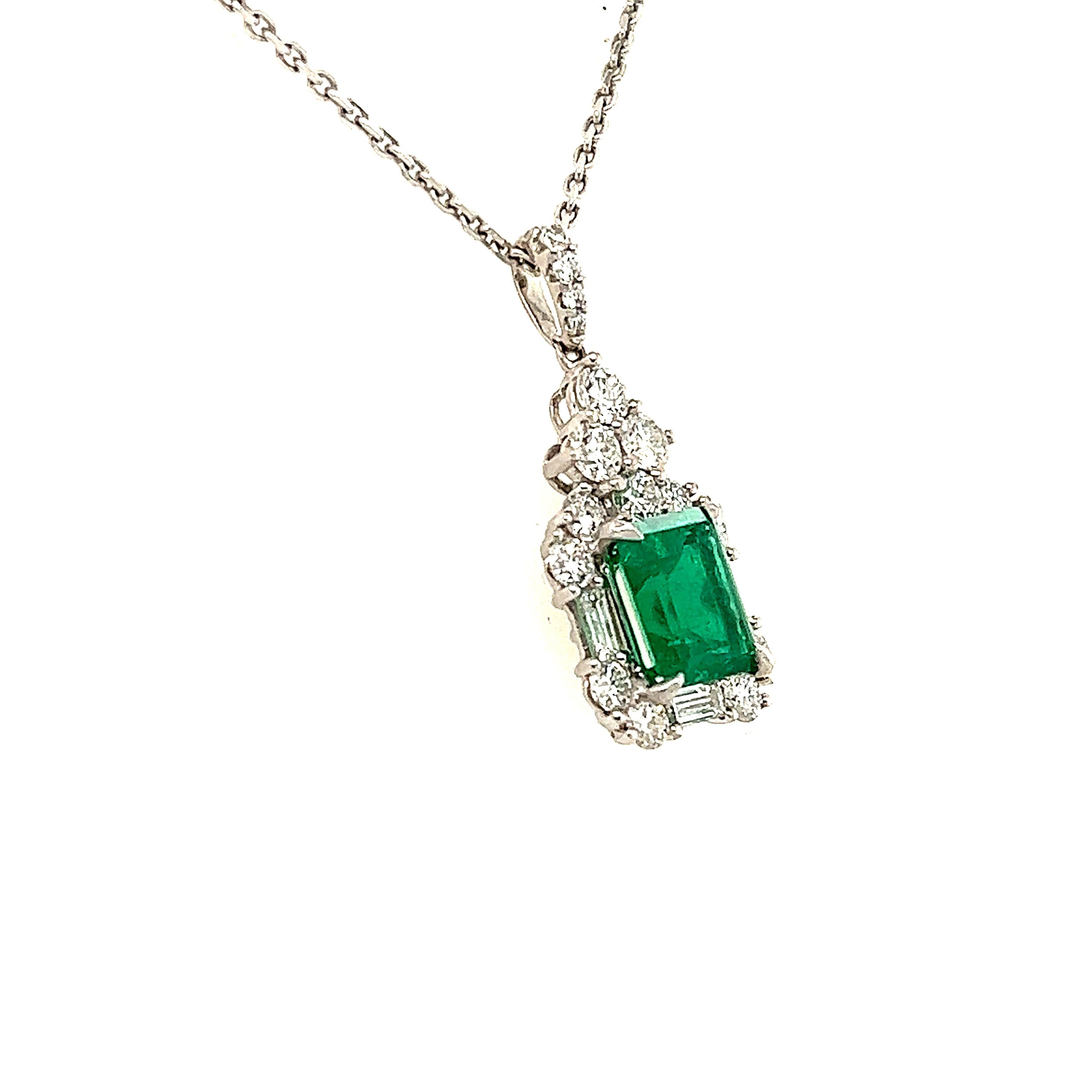 Art Deco GIA Certified Colombian Emerald & Diamond Pendant Necklace