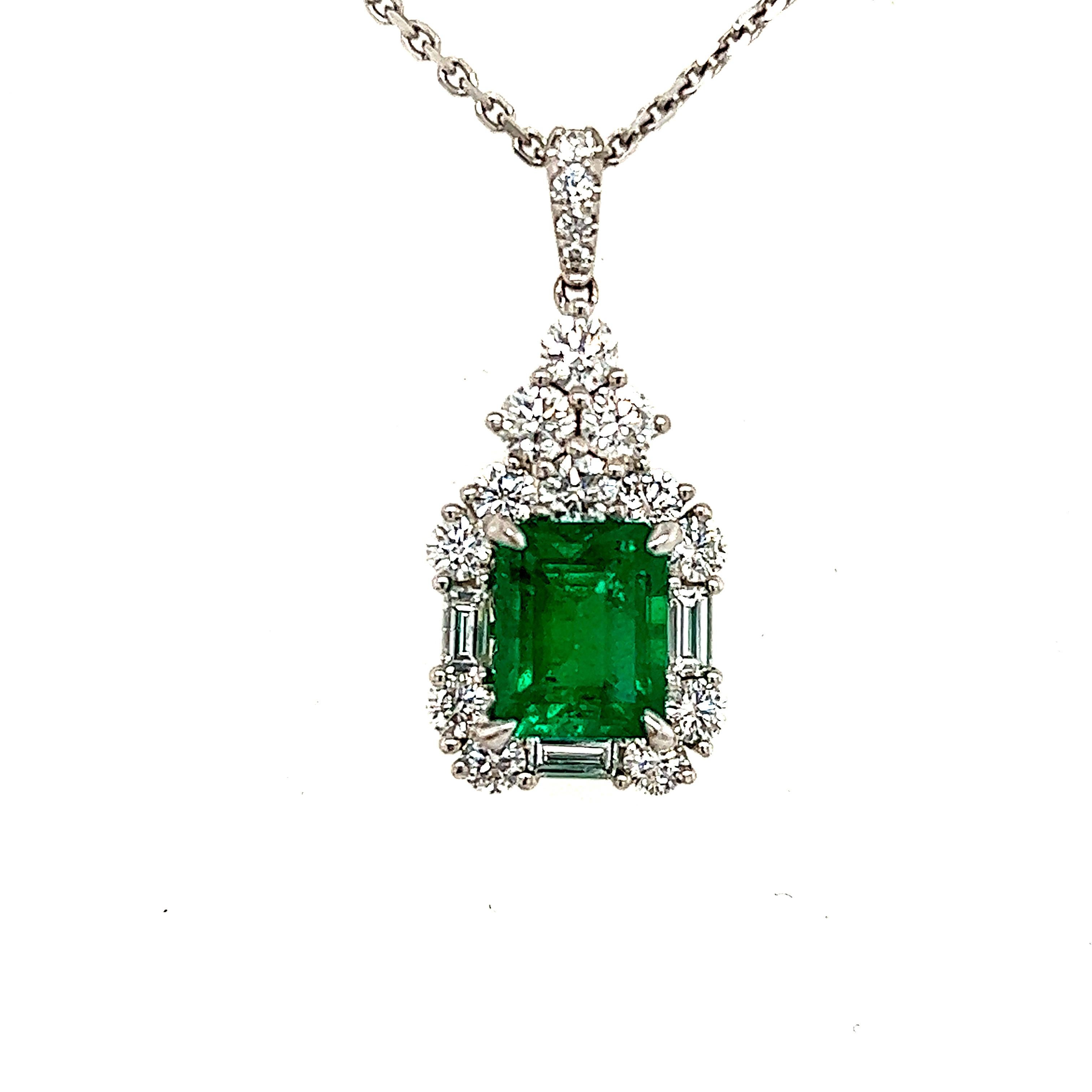 Emerald Cut GIA Certified Colombian Emerald & Diamond Pendant Necklace