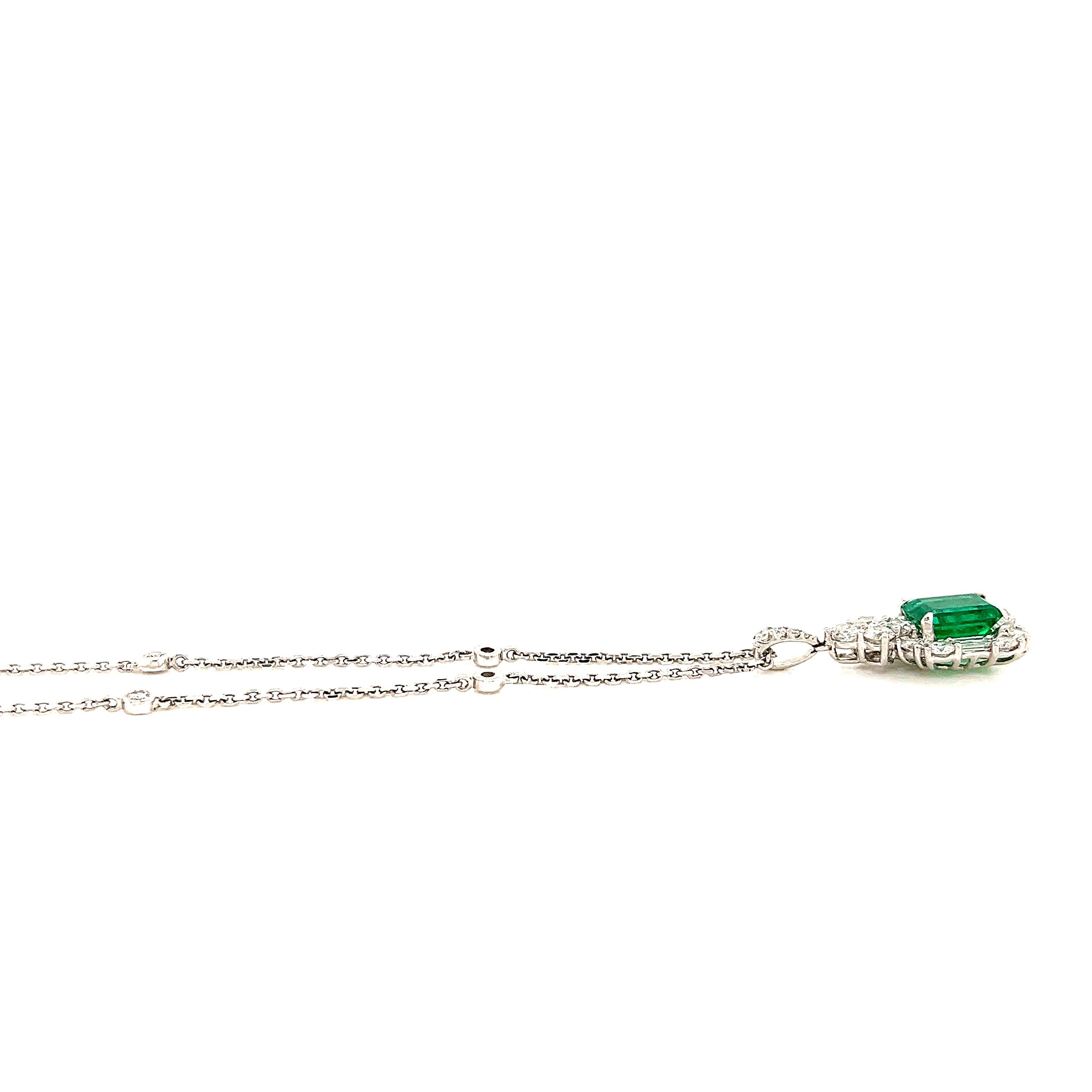 Women's or Men's GIA Certified Colombian Emerald & Diamond Pendant Necklace