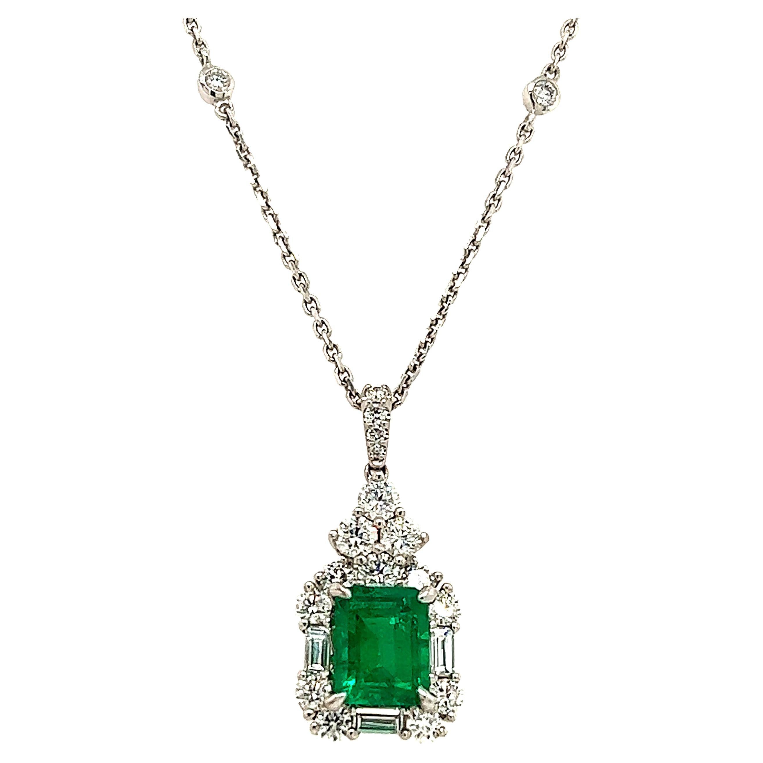 GIA Certified Colombian Emerald & Diamond Pendant Necklace