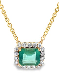 Collana con smeraldo colombiano e diamante certificata GIA in oro giallo 14K
