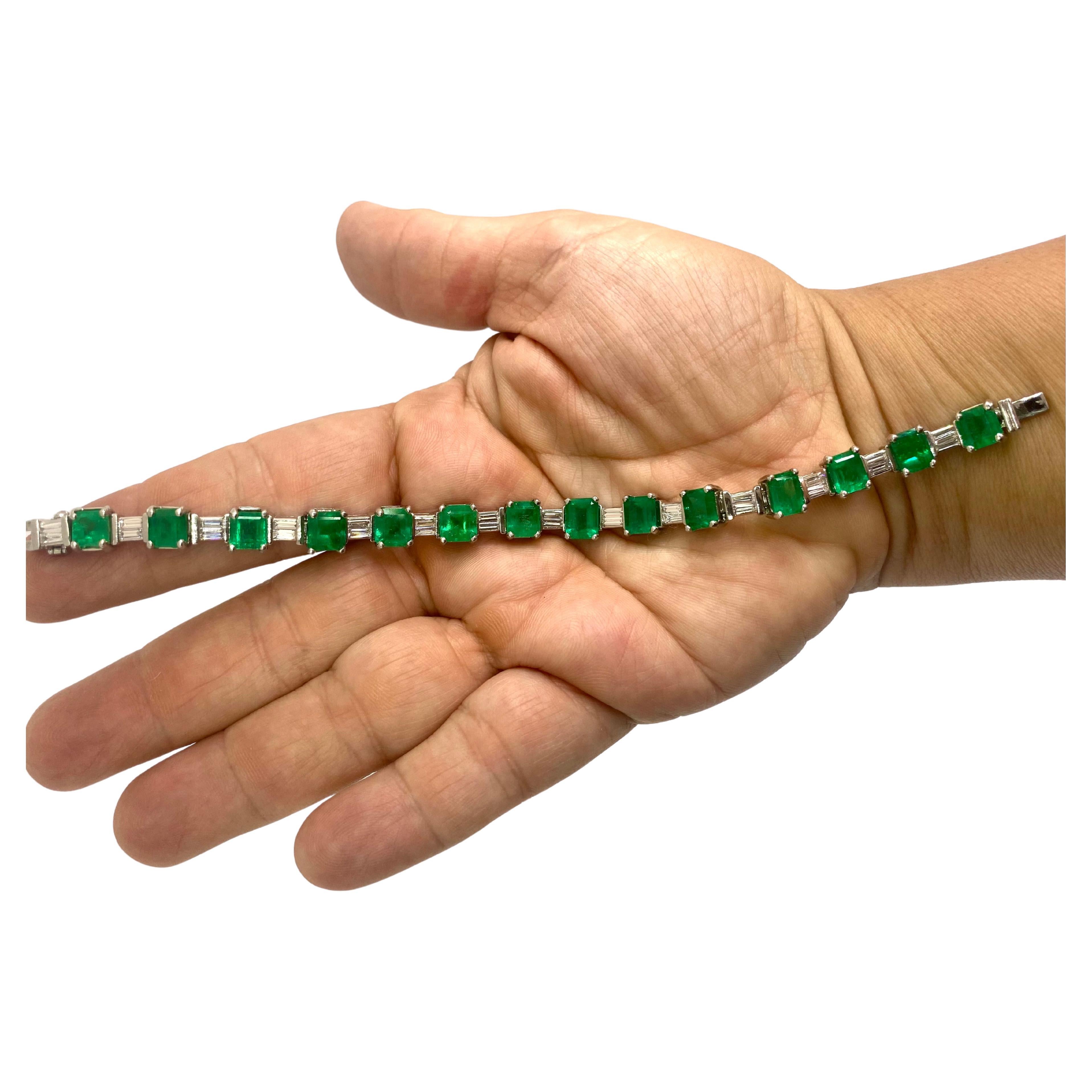 GIA Certified Colombian Emerald Diamond Platinum Bracelet For Sale 4