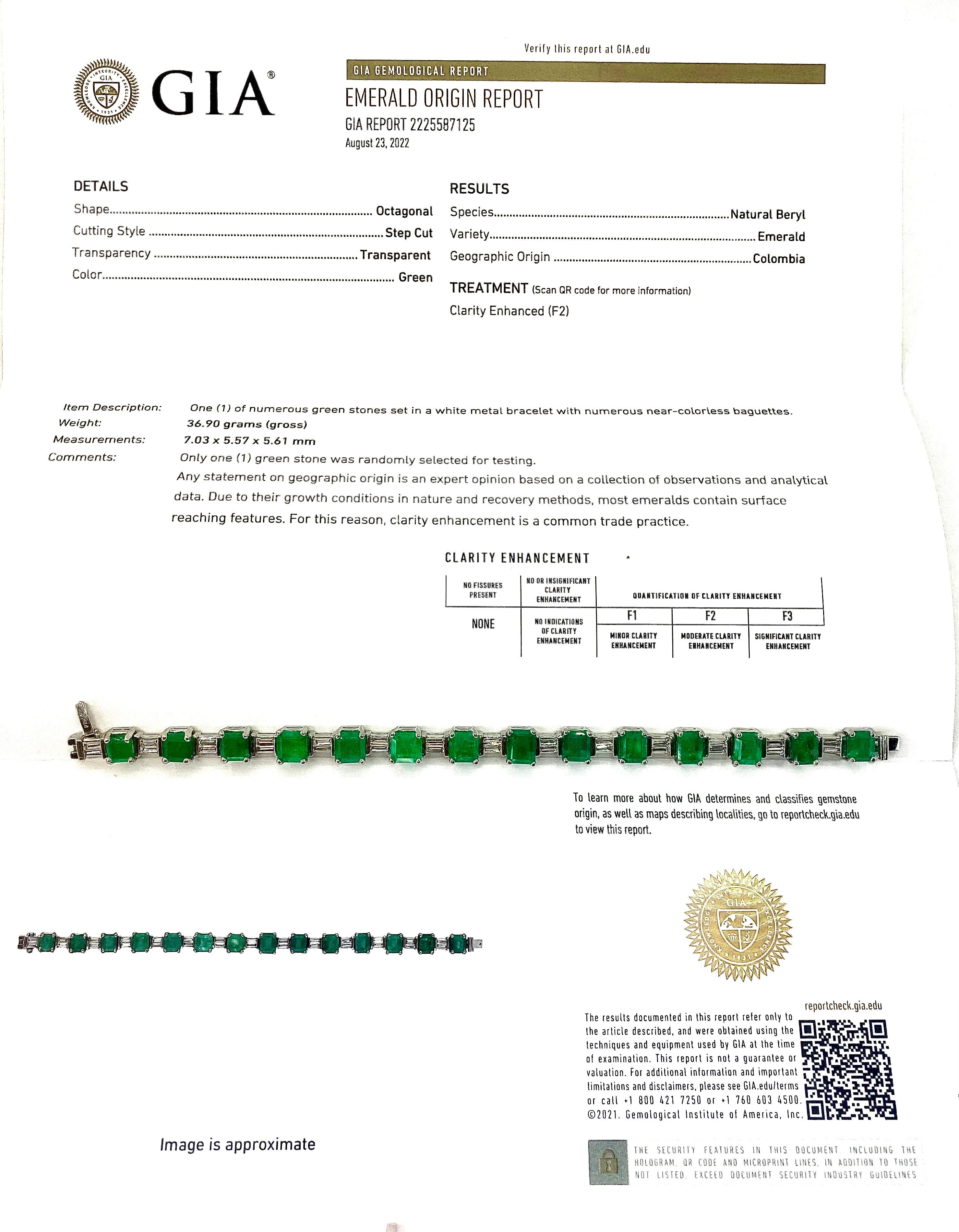 GIA Certified Colombian Emerald Diamond Platinum Bracelet For Sale 6