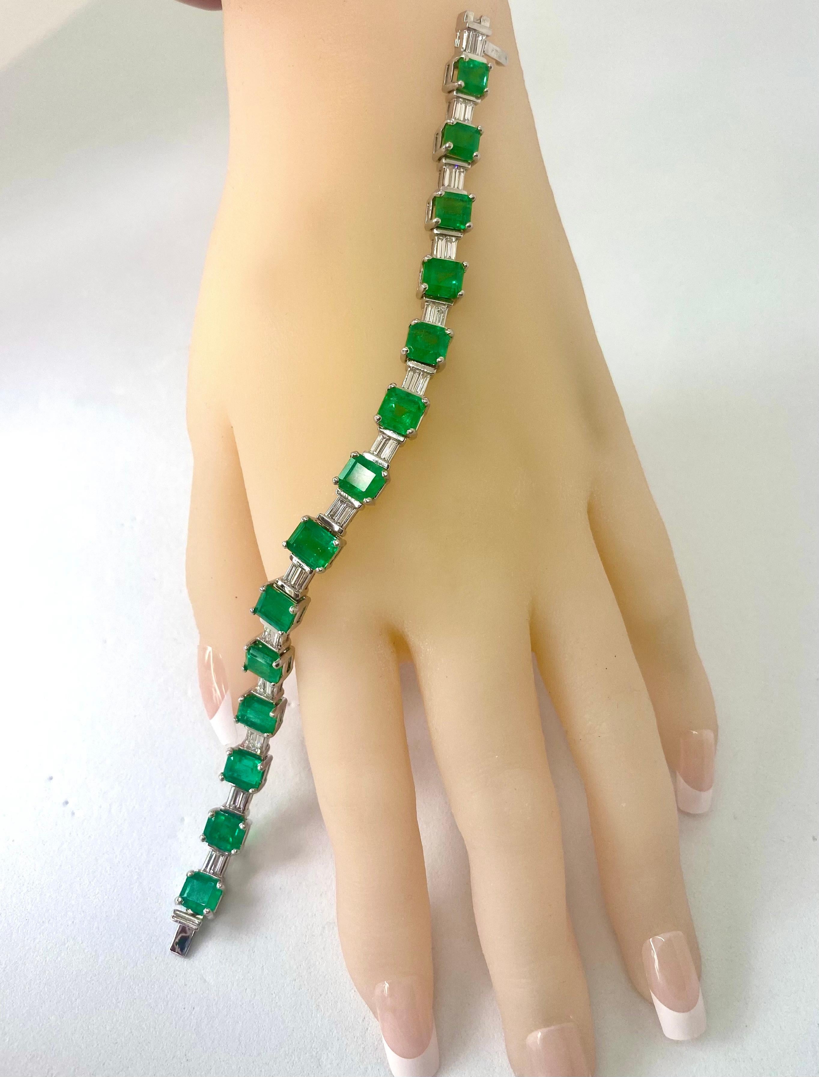 GIA Certified Colombian Emerald Diamond Platinum Bracelet For Sale 3