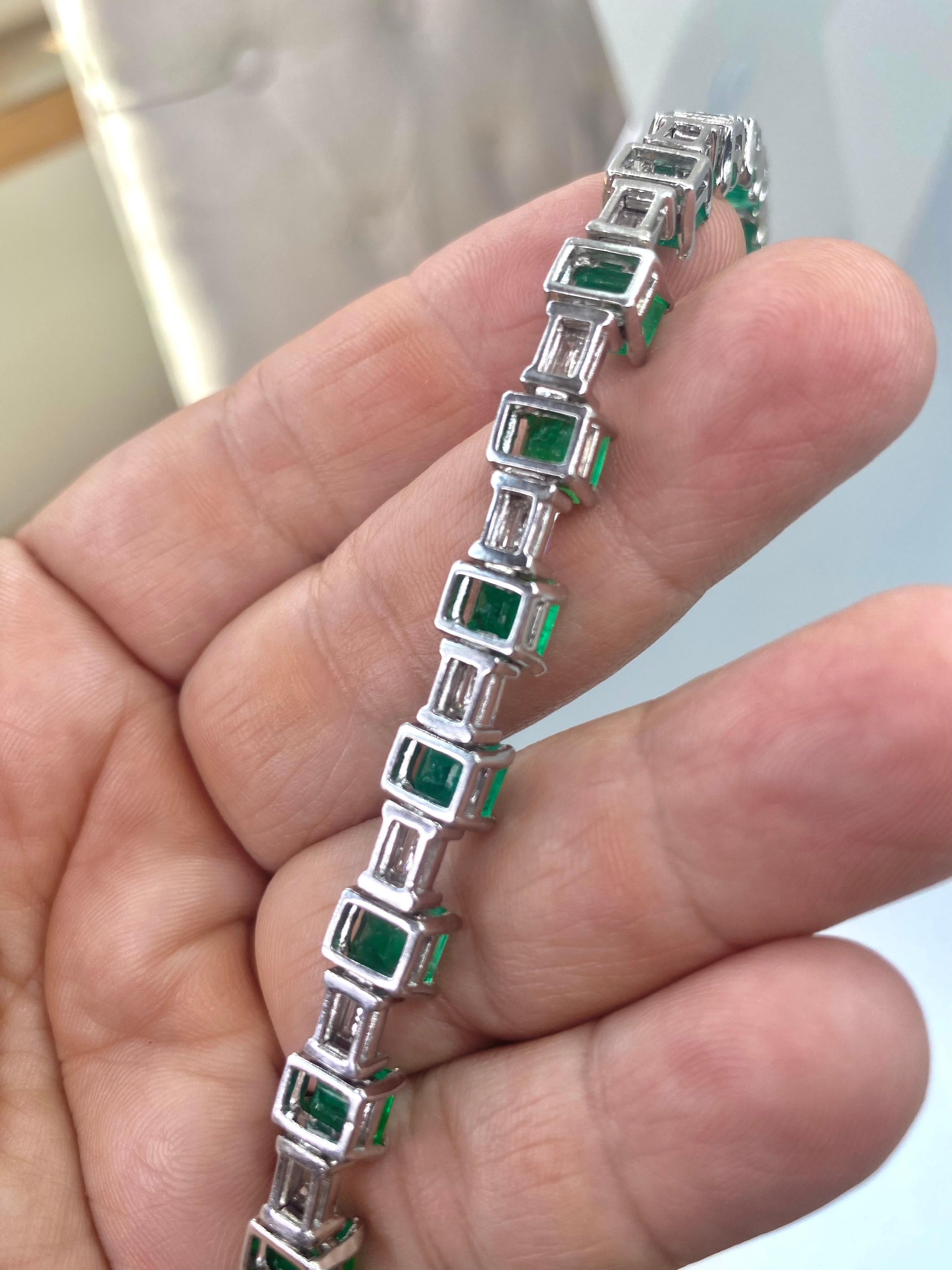 GIA Certified Colombian Emerald Diamond Platinum Bracelet For Sale 2