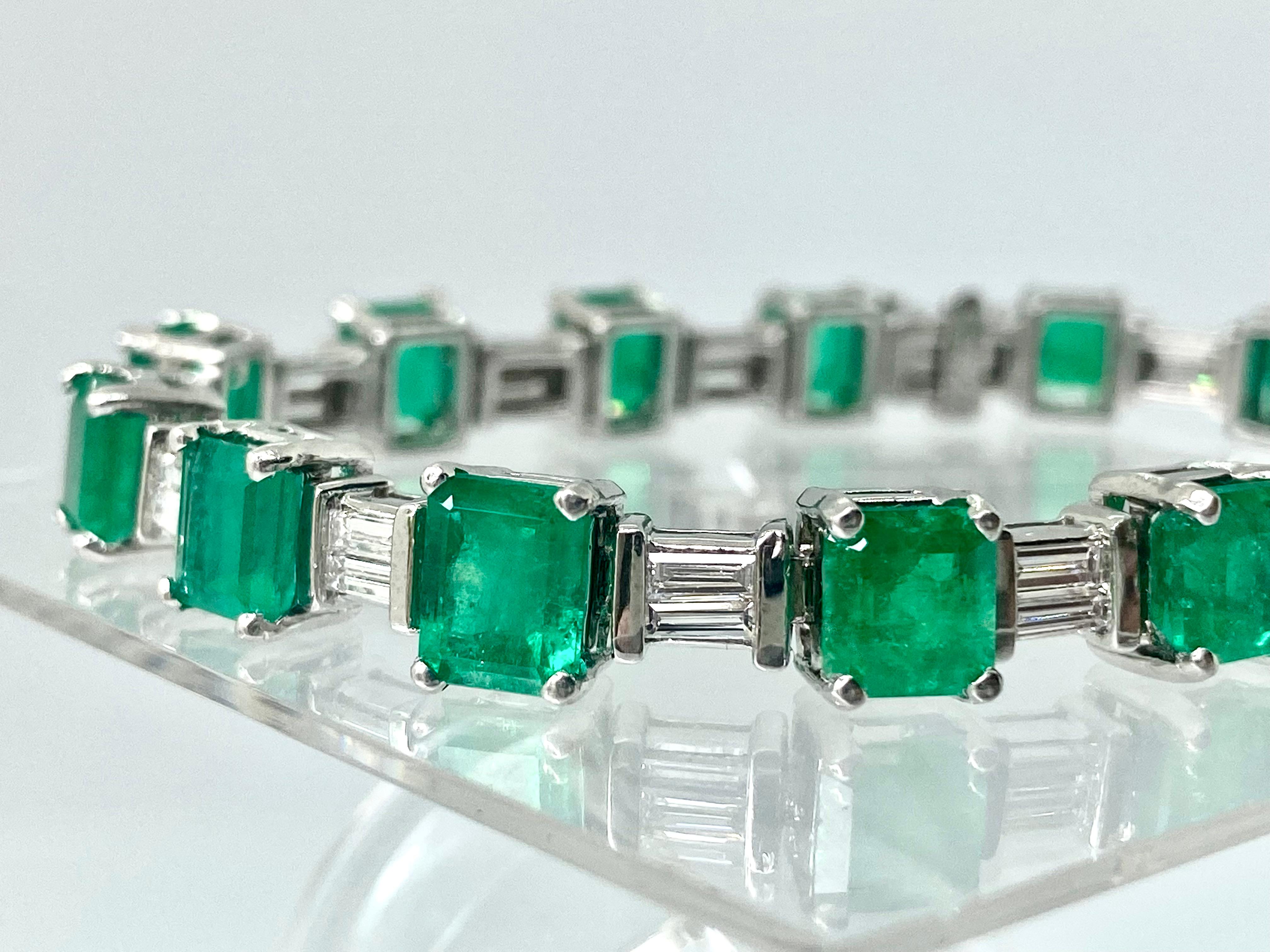 GIA Certified Colombian Emerald Diamond Platinum Bracelet For Sale