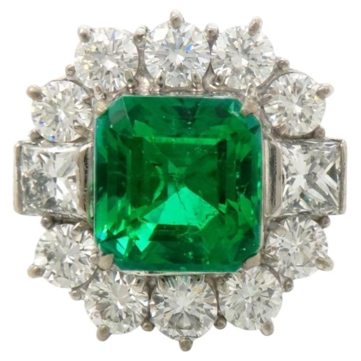 GIA Certified Colombian Emerald Diamond Platinum Ring 4.00ctw Estate