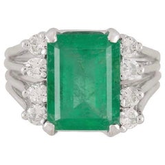 Vintage GIA Certified Colombian Emerald & Diamond Ring in White Gold