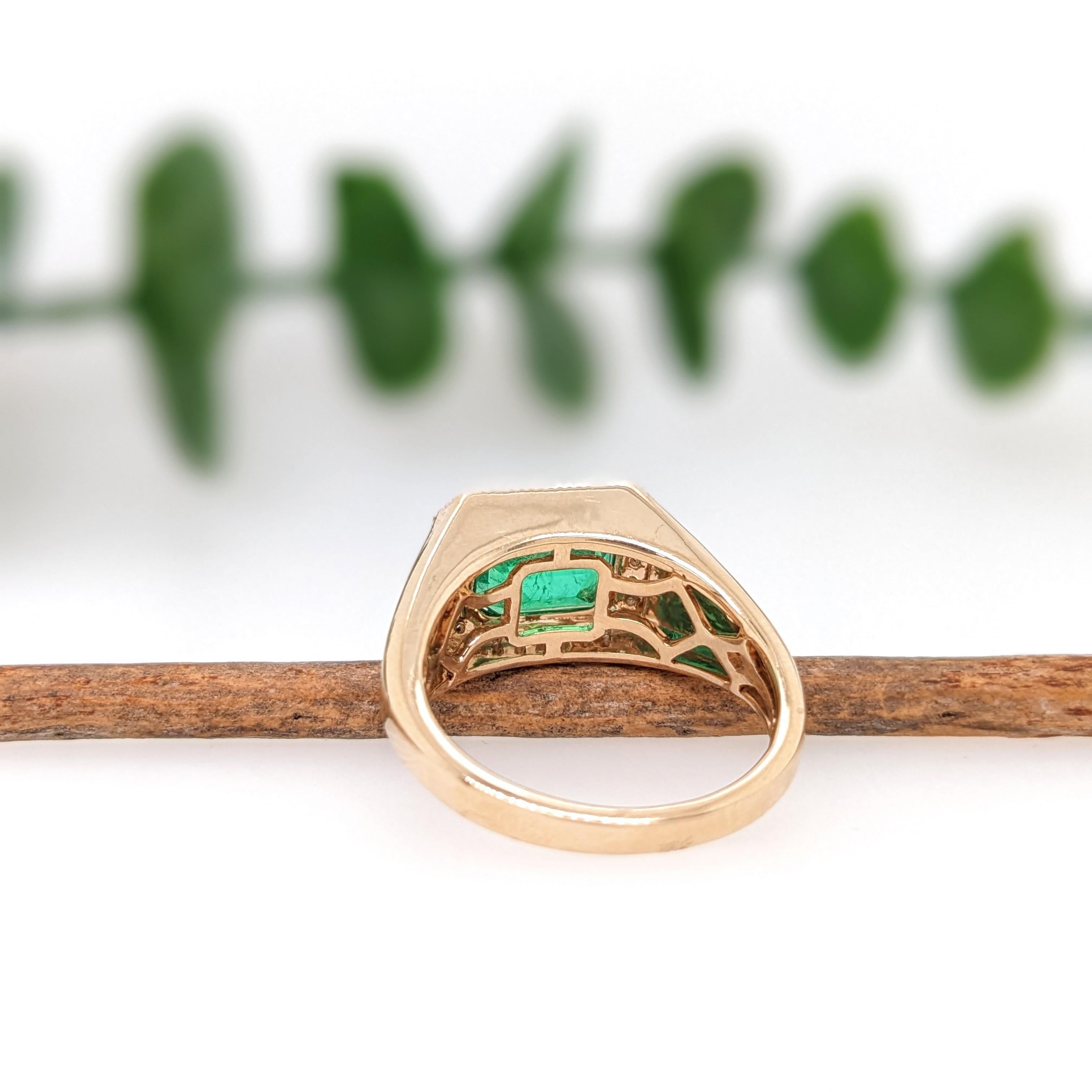 Emerald Cut GIA Certified Colombian Emerald Ring w Earth Mined Diamonds in Solid 14K Gold For Sale