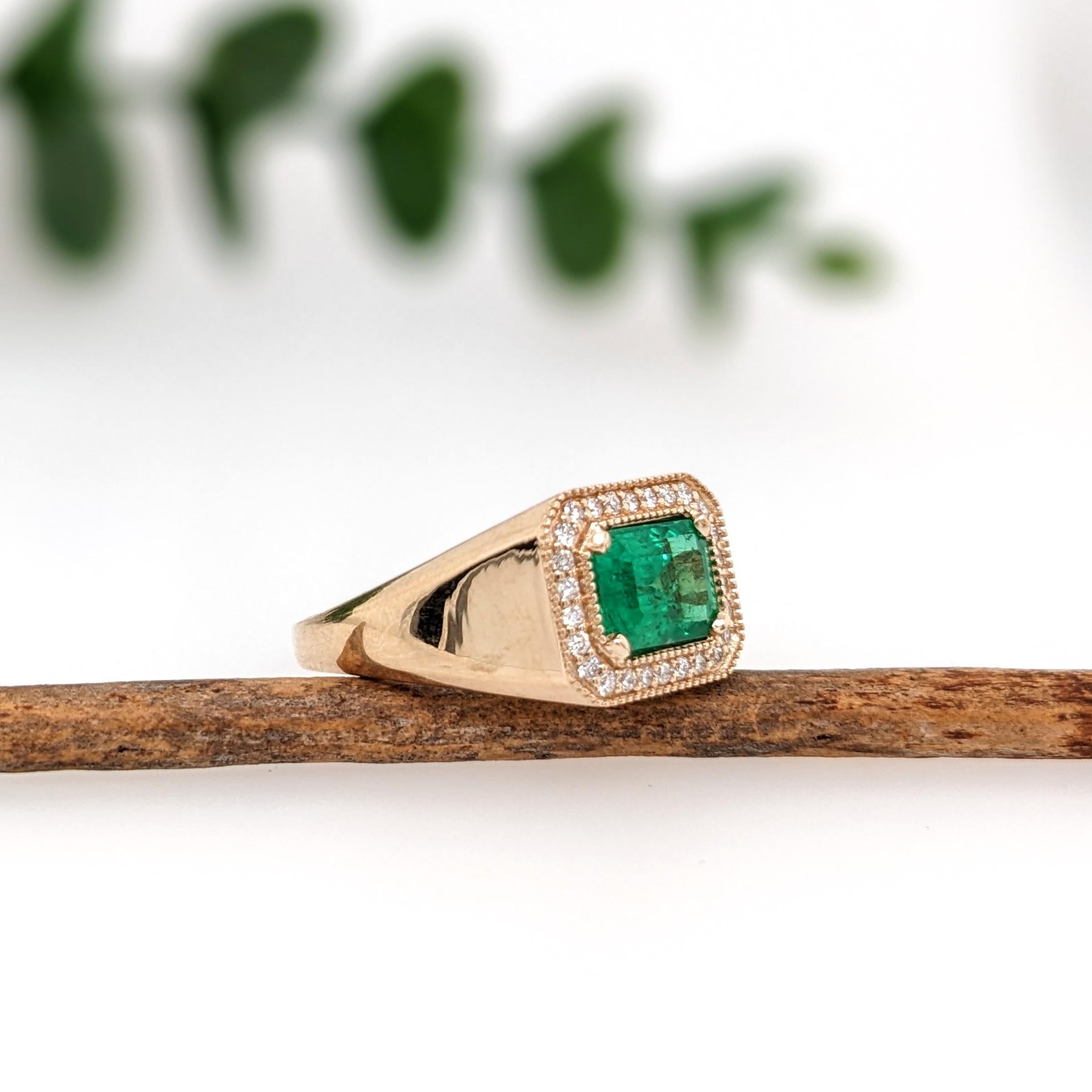 Women's GIA Certified Colombian Emerald Ring w Earth Mined Diamonds in Solid 14K Gold For Sale